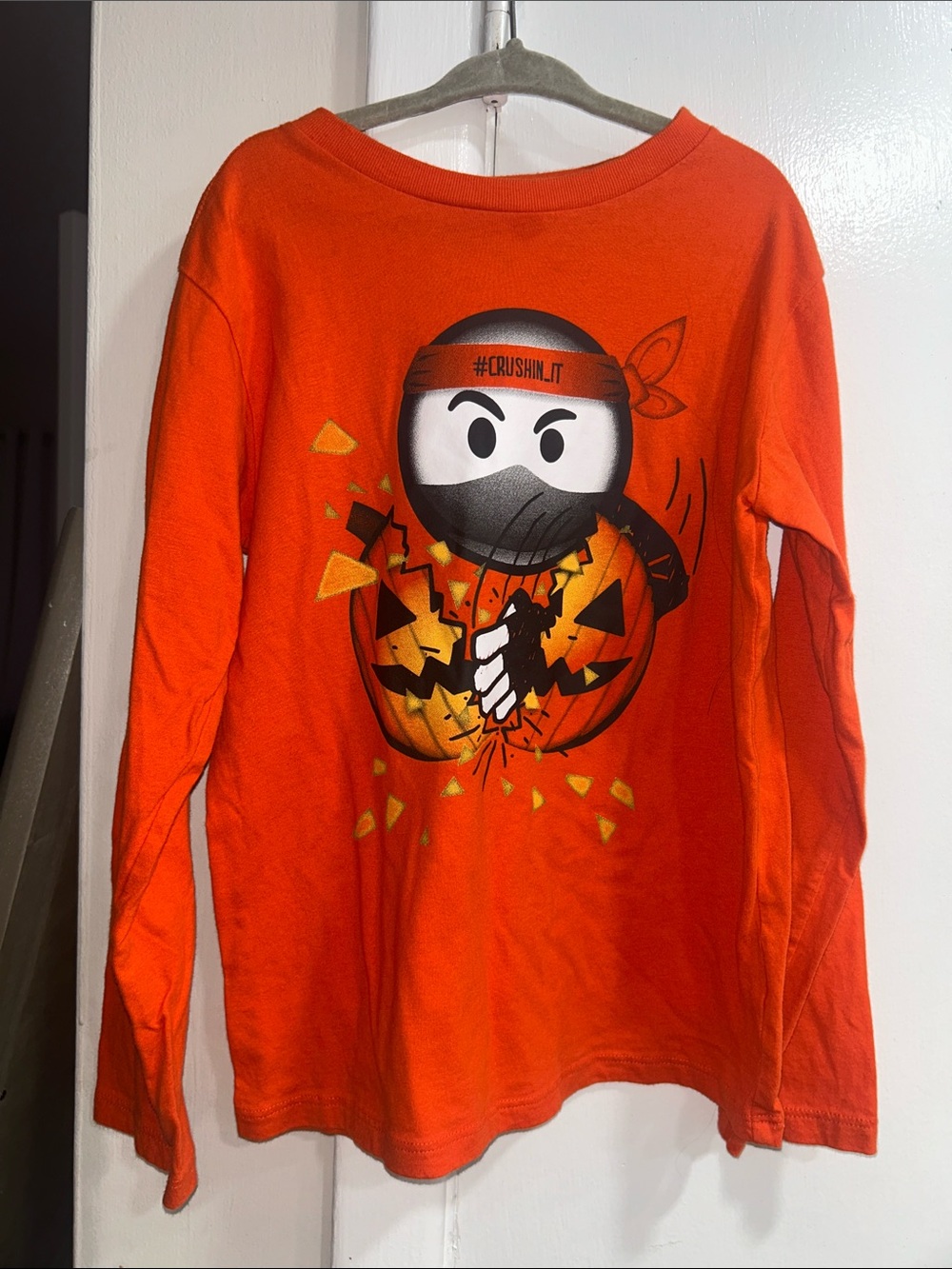 Kids Halloween Orange Ninja Pumpkin Long-Sleeve Shirt NWOT size small